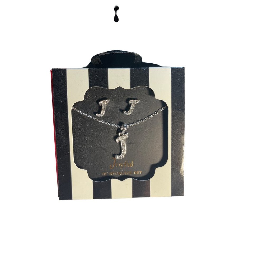 Joyful Silver Initial J Pendant and Earring Set in Box